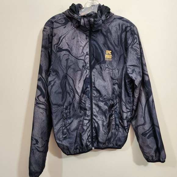 H & M marble tie dyed Epic Vibes windbreaker jacket w/ detatchable hood boys 20 - Picture 1 of 10